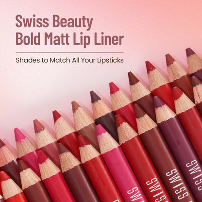 SWISS BEAUTY Bold Matt Lip Liner Pencil, 1.6g, Water-Resistant Long-wearing Matte Finish - front view (16)