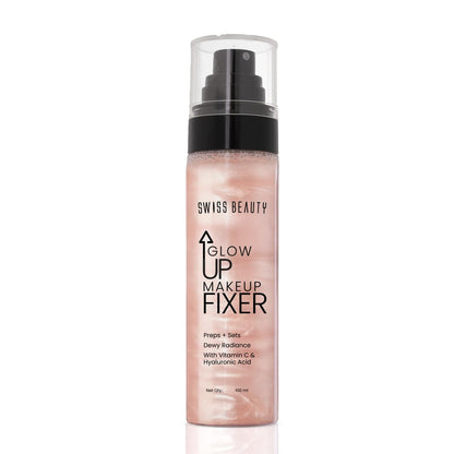 Swiss Beauty Glow Up Makeup Fixer, 2-in-1 Prep & Setting Spray, 100ml, Dewy Radiance with Vitamin C & Hyaluronic Acid