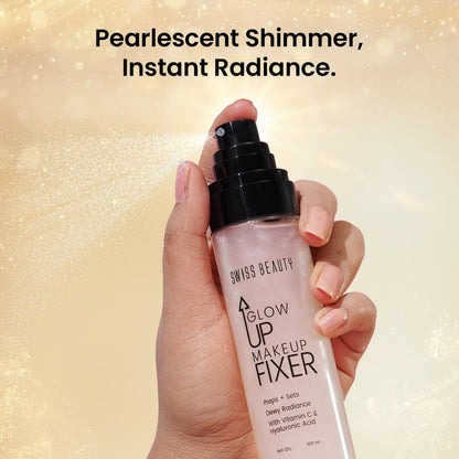Swiss Beauty Glow Up Makeup Fixer, 2-in-1 Prep & Setting Spray, 100ml, Dewy Radiance with Vitamin C & Hyaluronic Acid - front