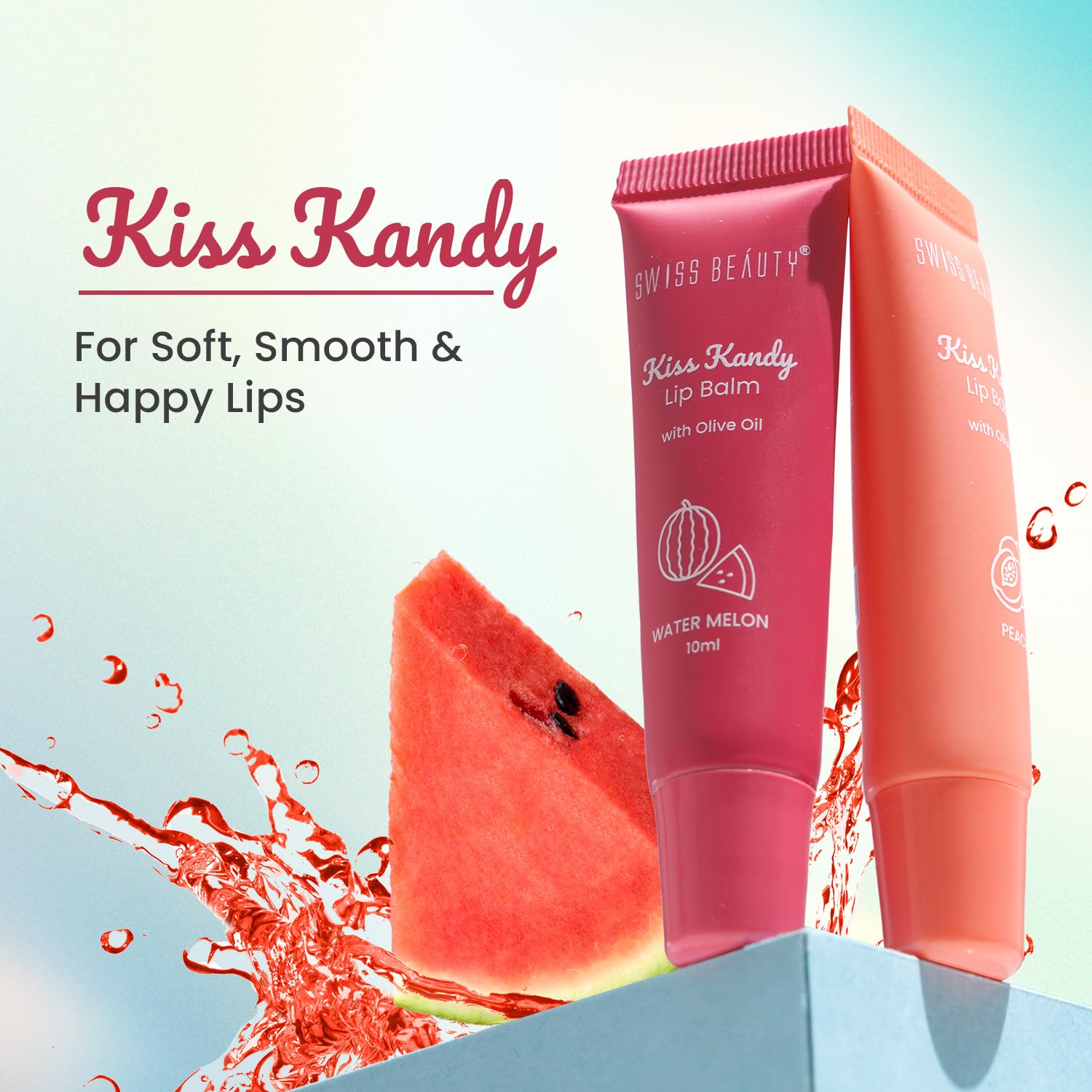 SWISS BEAUTY Kiss Kandy Tinted Lip Balm 10ml - Olive Oil & Vitamin E - Non-Sticky Creamy Formula - front view (6)