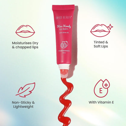 SWISS BEAUTY Kiss Kandy Tinted Lip Balm 10ml - Olive Oil & Vitamin E - Non-Sticky Creamy Formula - back view (7)