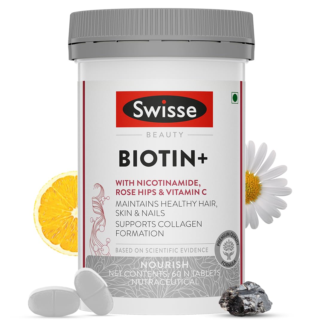 Swisse Biotin+ Tablets, 30 mcg Biotin with Vitamin C, Nicotinamide, Rose Hip Extract, 100% Vegetarian Dietary Supplement, Man