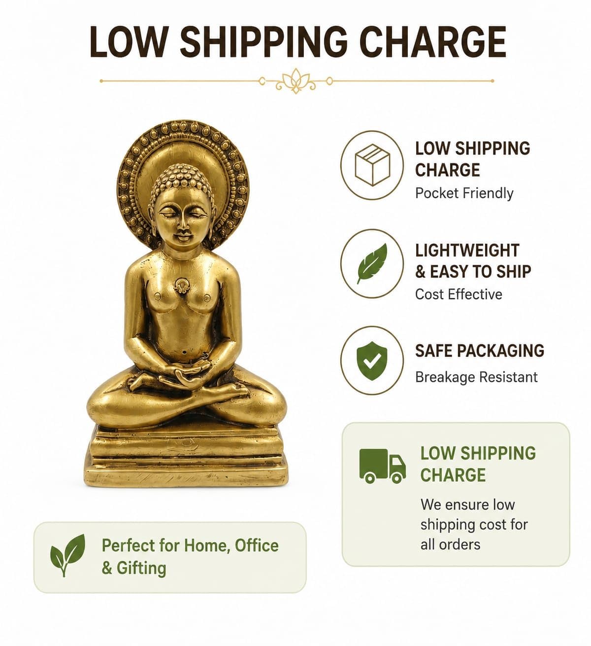 Tamanna Store Mahavir Swami Polyresin Idol, Meditating Jain Figurine, 18 cm - packaging
