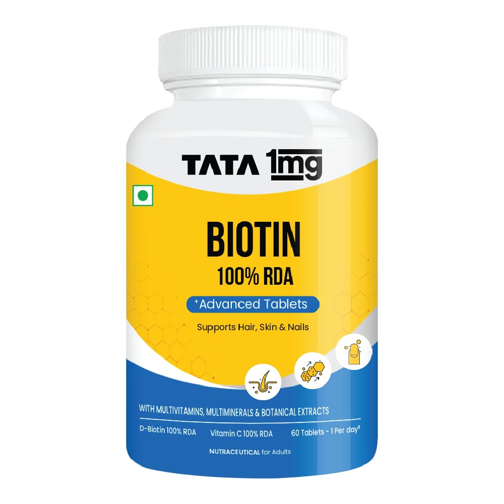 TATA 1MG Biotin + Advanced Vitamin B7 Tablet, 60 Count, Adult Dietary Supplement