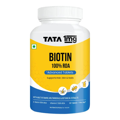 TATA 1MG Biotin + Advanced Vitamin B7 Tablet, 60 Count, Adult Dietary Supplement