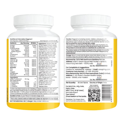 TATA 1MG Biotin + Advanced Vitamin B7 Tablet, 60 Count, Adult Dietary Supplement - front view