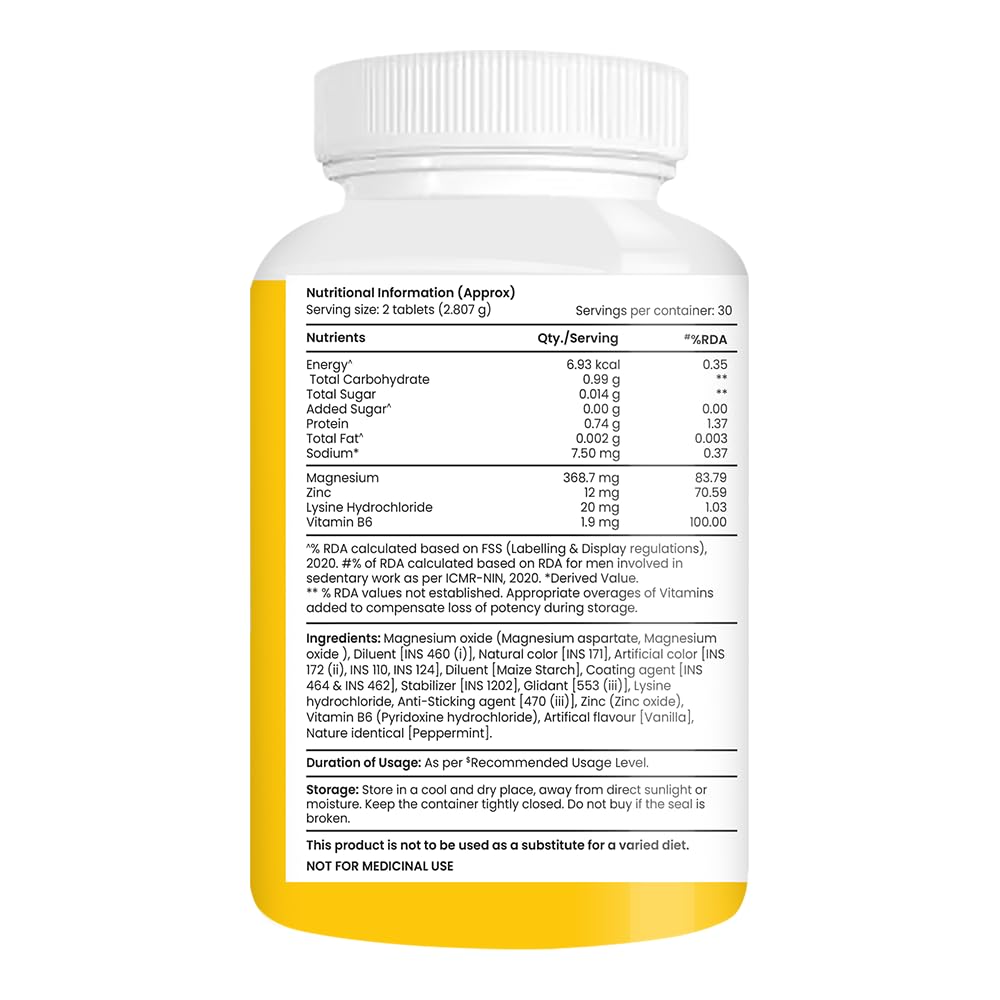TATA 1MG Chelated Magnesium Plus Tablets, 368 mg Elemental Magnesium with Zinc & Vitamin B6, 60 Tablets, Mineral Supplement -