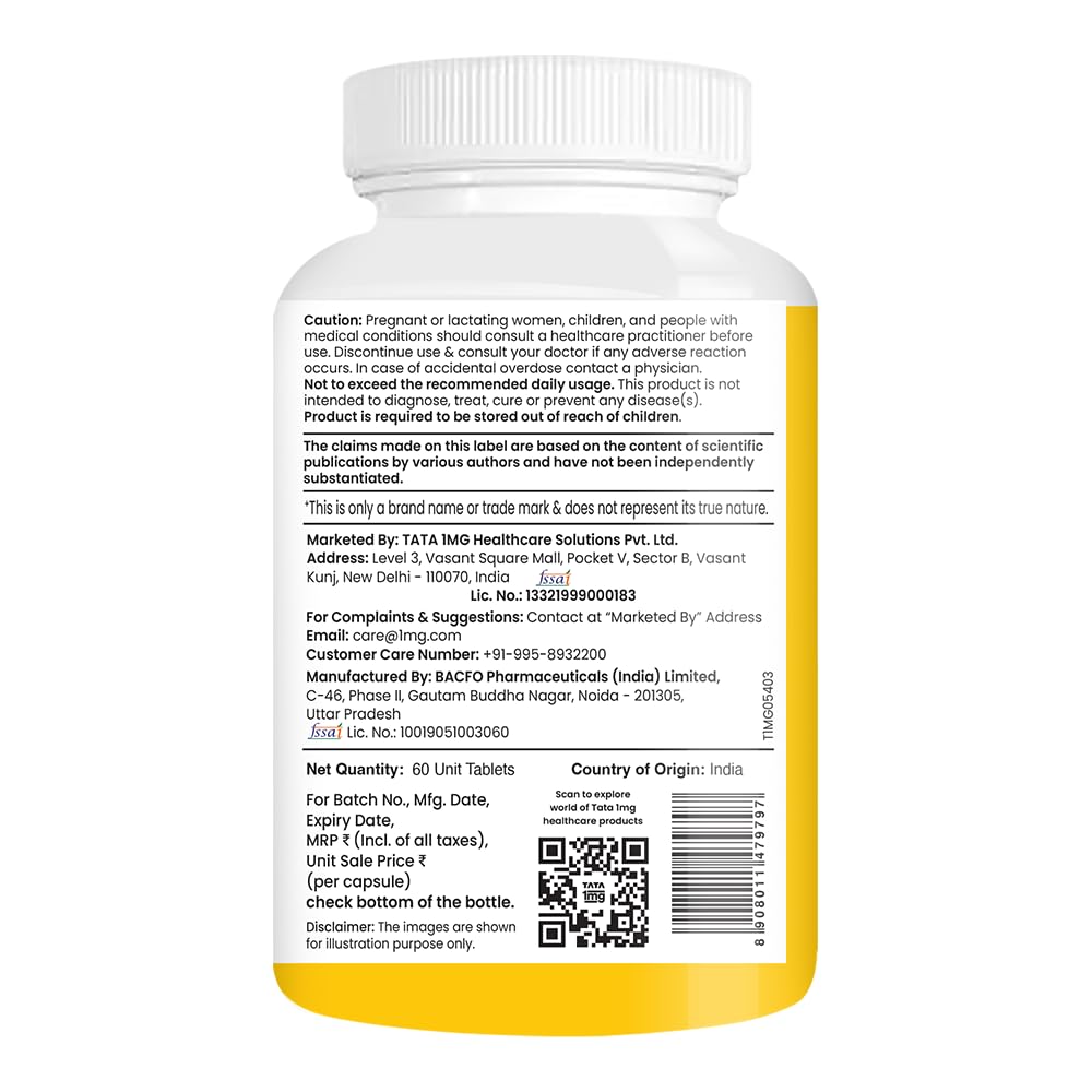 TATA 1MG Chelated Magnesium Plus Tablets, 368 mg Elemental Magnesium with Zinc & Vitamin B6, 60 Tablets, Mineral Supplement -