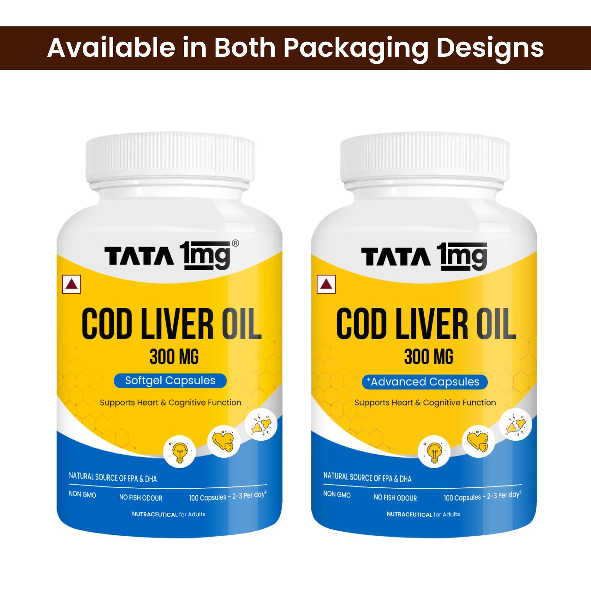 TATA 1MG Cod Liver Oil Supplement, 100 Capsules, Omega-3 with Vitamin A & D, Non-GMO, No Fish Odor - ingredients panel
