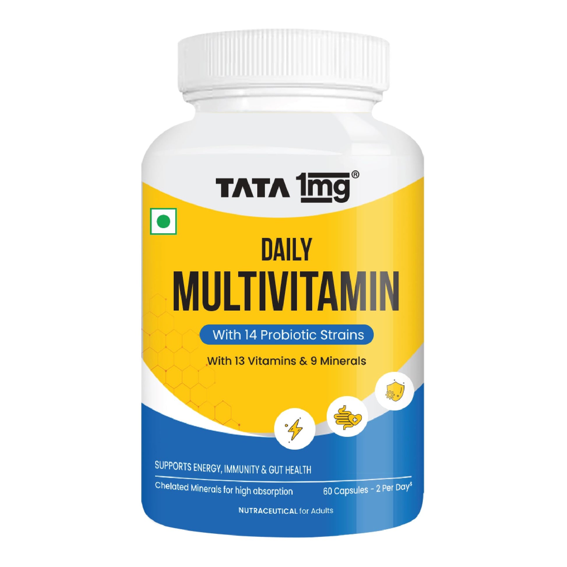 Tata 1mg Daily Multivitamin with 13 Vitamins, 9 Minerals, Probiotics and Botanicals, 60 Capsules