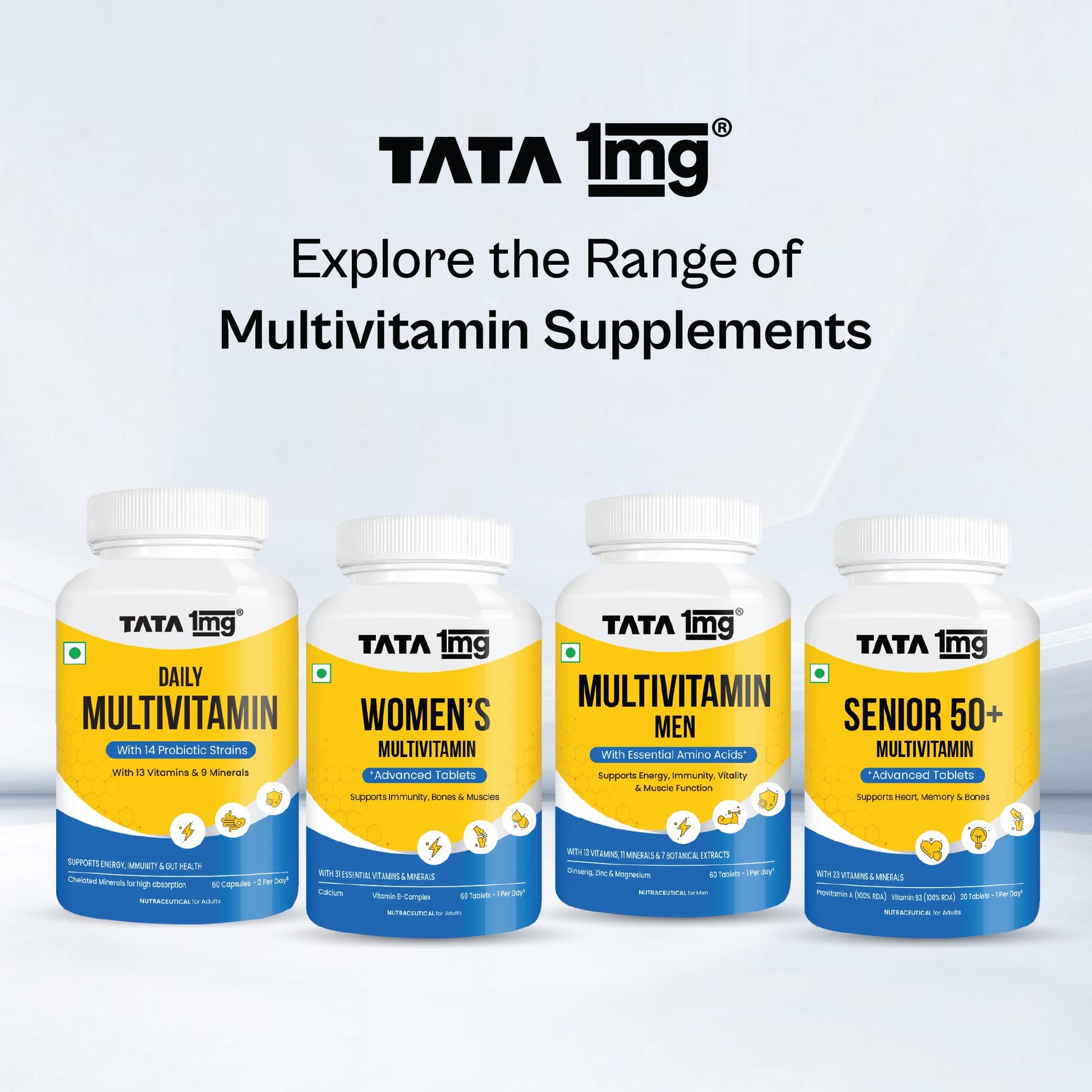 Tata 1mg Daily Multivitamin with 13 Vitamins, 9 Minerals, Probiotics and Botanicals, 60 Capsules - close-up detail