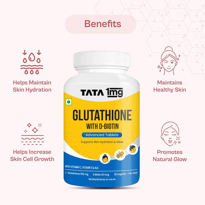 TATA 1MG Glutathione Advanced Capsule, 30 Tablets with Vitamin C E Biotin Grape Seed Extract - back view