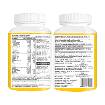 Tata 1mg Hair, Skin & Nails Supreme Biotin Capsule with Collagen, Zinc, Iron and Vitamin B, For Men & Women, Pack of 60 - fro