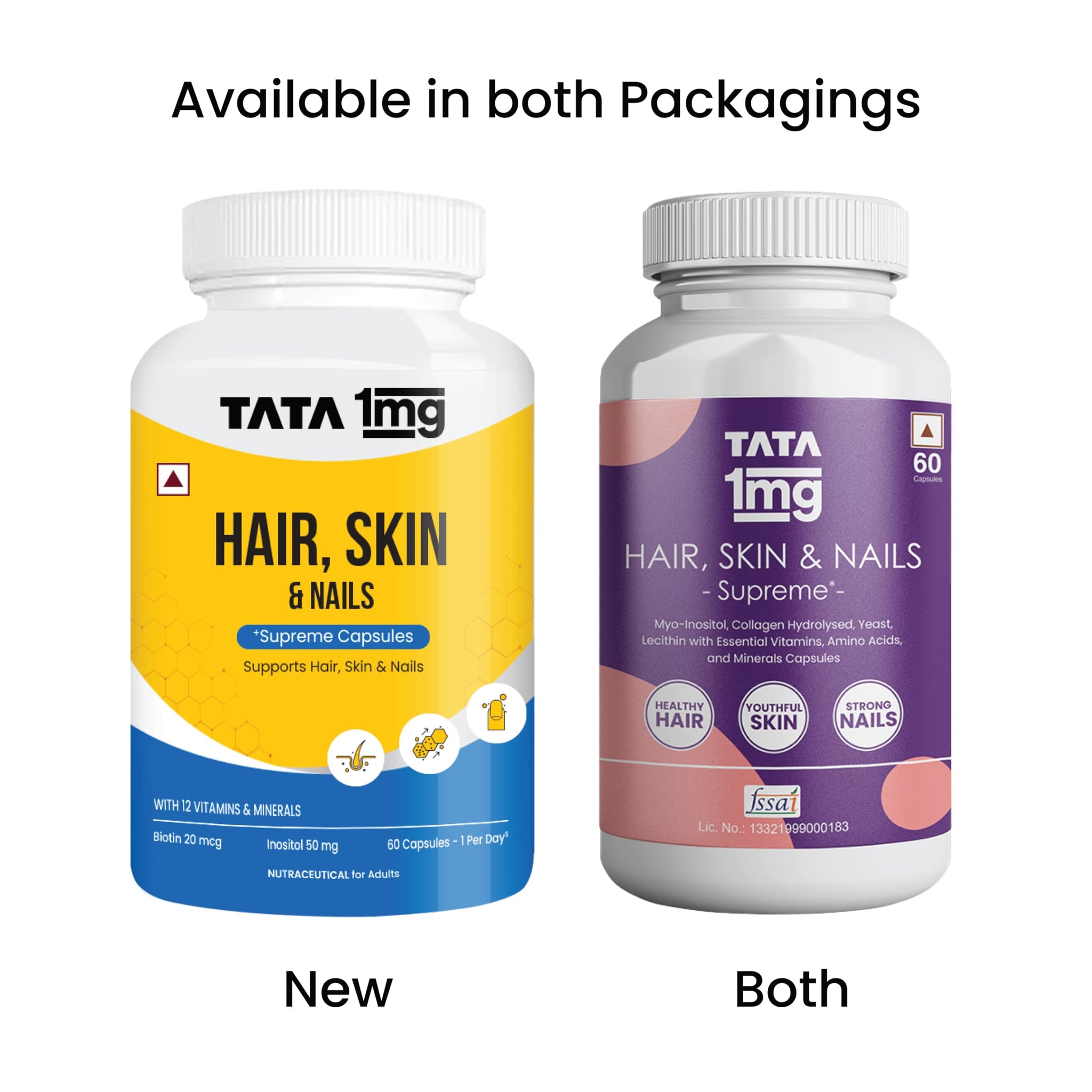 Tata 1mg Hair, Skin & Nails Supreme Biotin Capsule with Collagen, Zinc, Iron and Vitamin B, For Men & Women, Pack of 60 - in