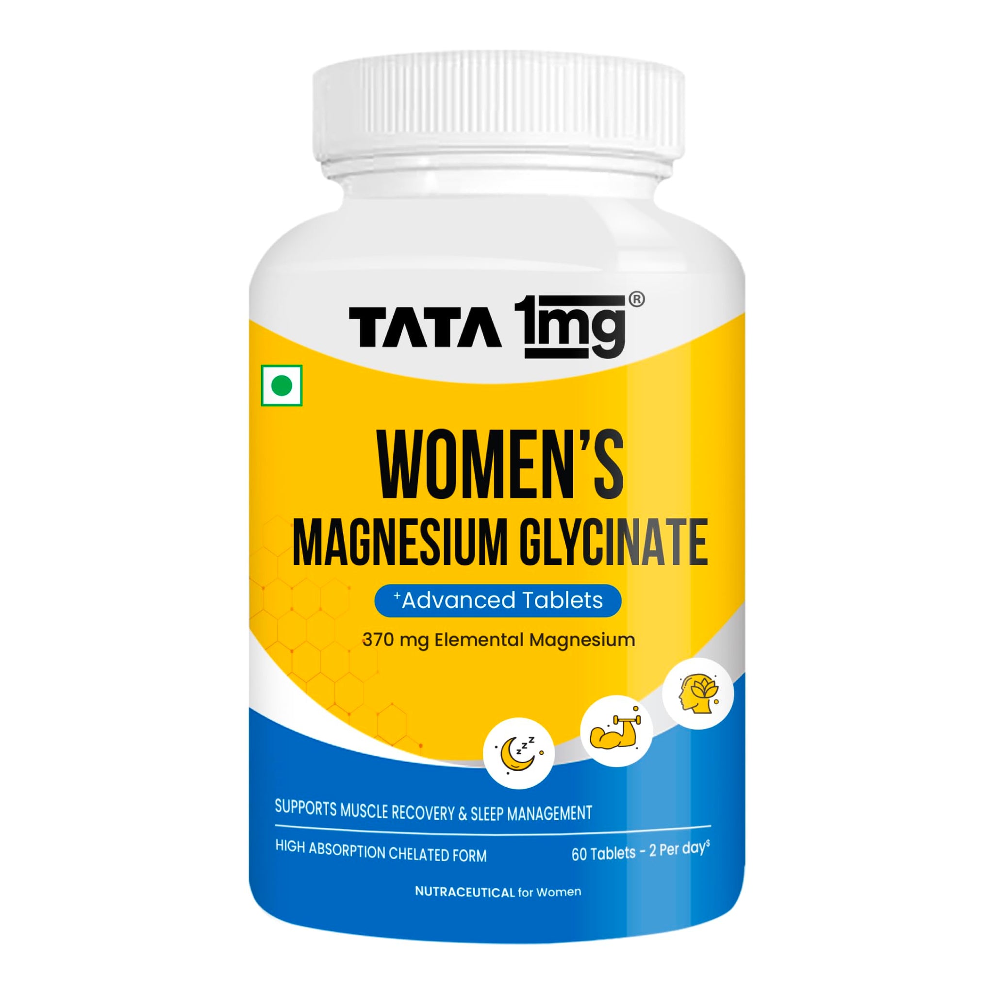 TATA 1MG Magnesium Glycinate Tablets, 2000mg, Chelated Mineral Supplement (10)