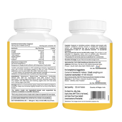 TATA 1MG Magnesium Glycinate Tablets, 2000mg, Chelated Mineral Supplement - front view (16)