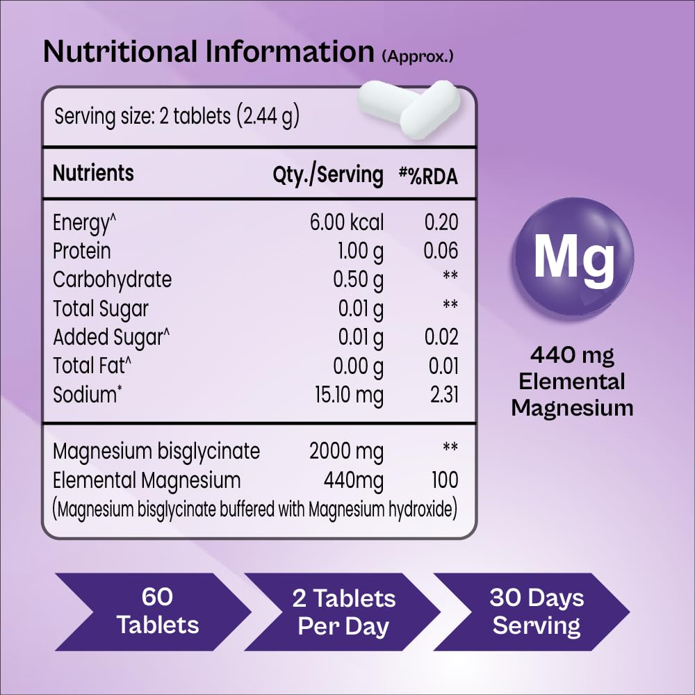 TATA 1MG Magnesium Glycinate Tablets, 2000mg, Chelated Mineral Supplement - close-up detail