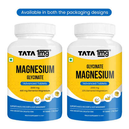 TATA 1MG Magnesium Glycinate Tablets, 2000mg, Chelated Mineral Supplement - size and scale