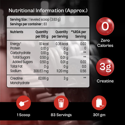 TATA 1MG Micronized Creatine Monohydrate, Nutritional Supplement, Zero Calories, Adult Formula - label detail (14)