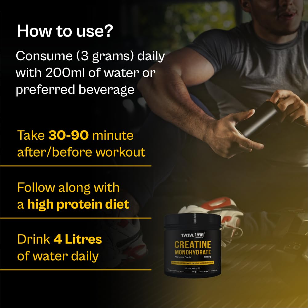 TATA 1MG Micronized Creatine Monohydrate, Nutritional Supplement, Zero Calories, Adult Formula - in use (25)