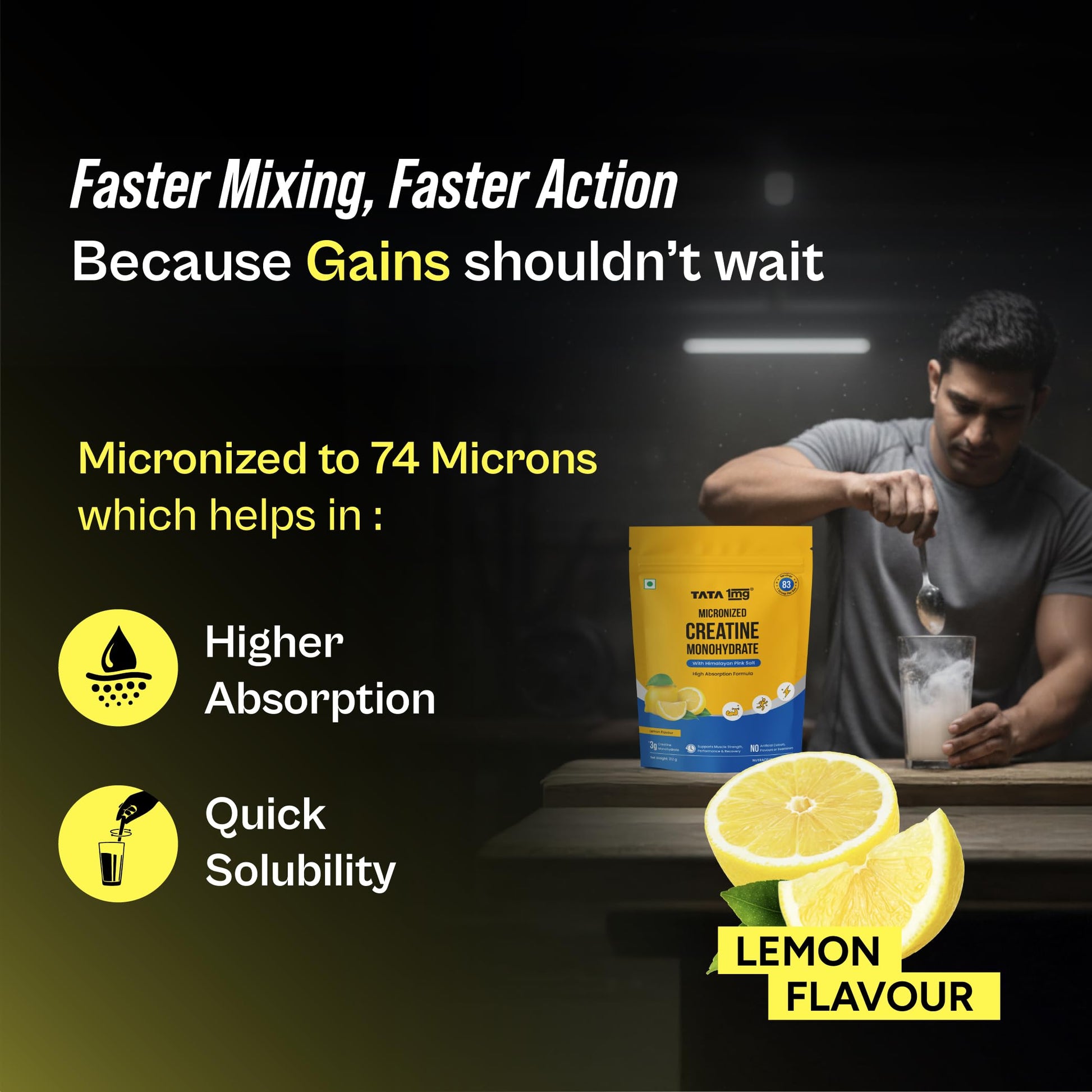 TATA 1MG Micronized Creatine Monohydrate, Nutritional Supplement, Zero Calories, Adult Formula - close-up detail