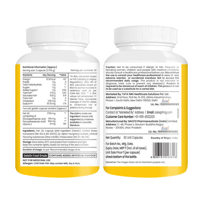TATA 1MG Omega-3 Fish Oil Supplement, Triglyceride Form with EPA, DHA & Vitamin E - front view