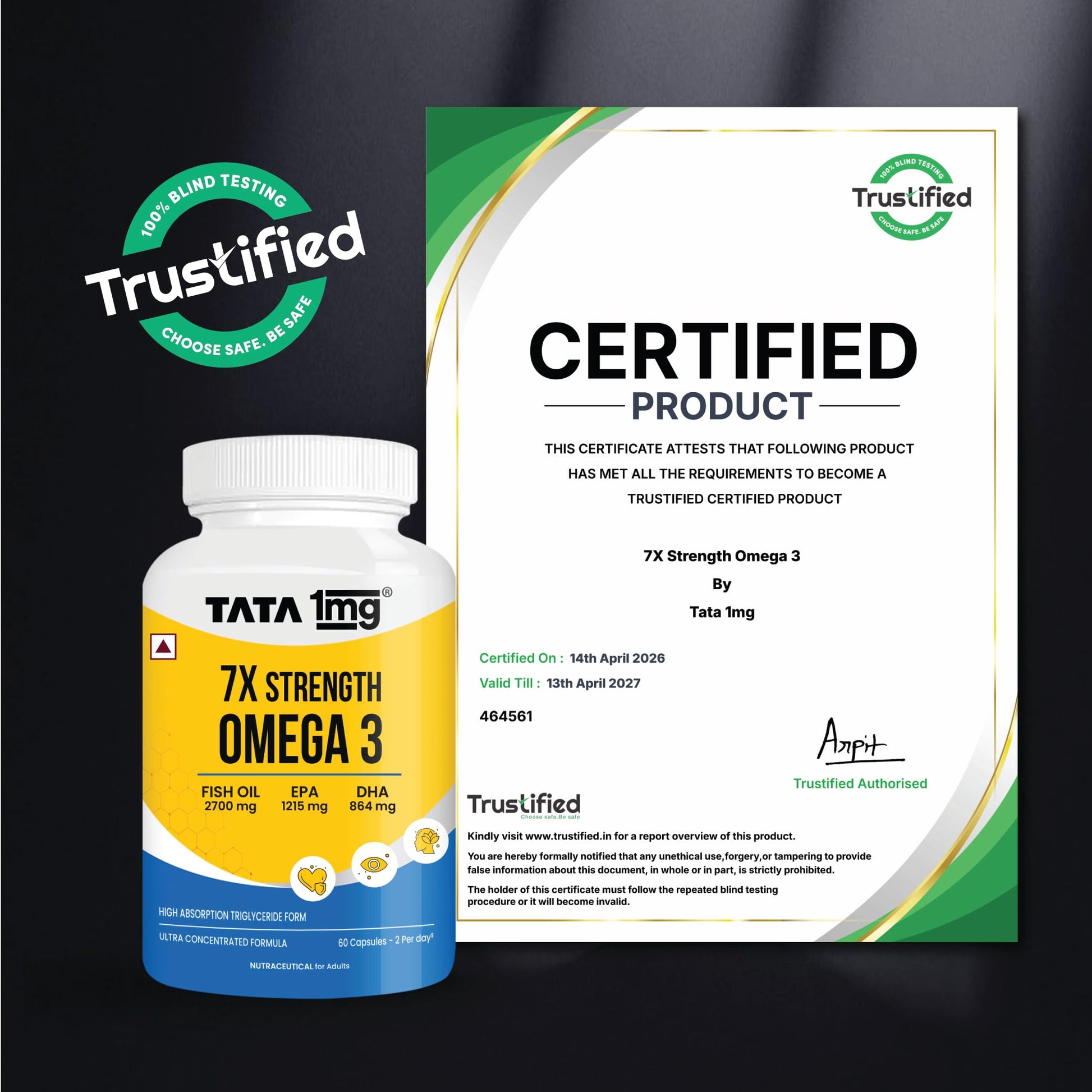 TATA 1MG Omega-3 Fish Oil Supplement, Triglyceride Form with EPA, DHA & Vitamin E - label detail