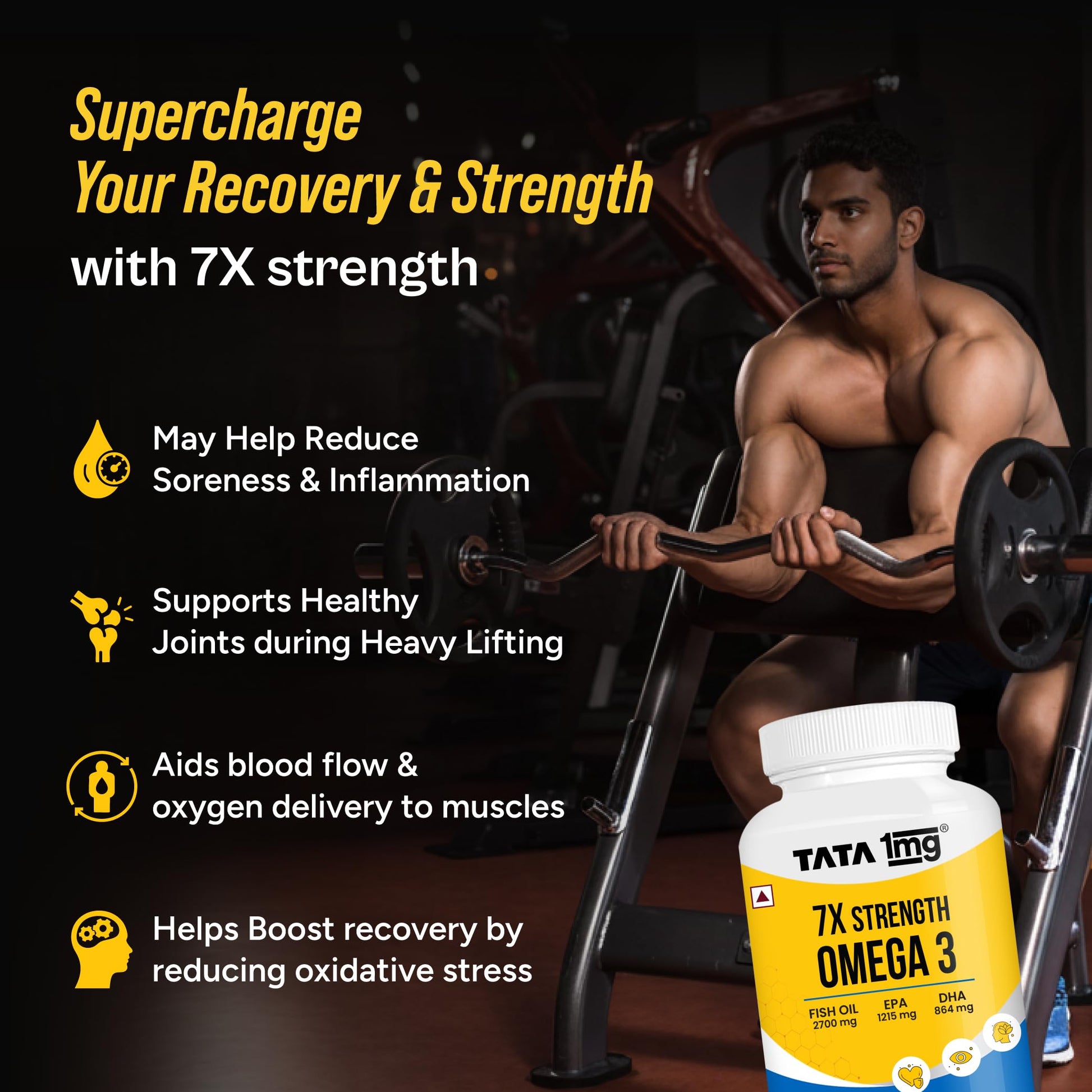 TATA 1MG Omega-3 Fish Oil Supplement, Triglyceride Form with EPA, DHA & Vitamin E - close-up detail
