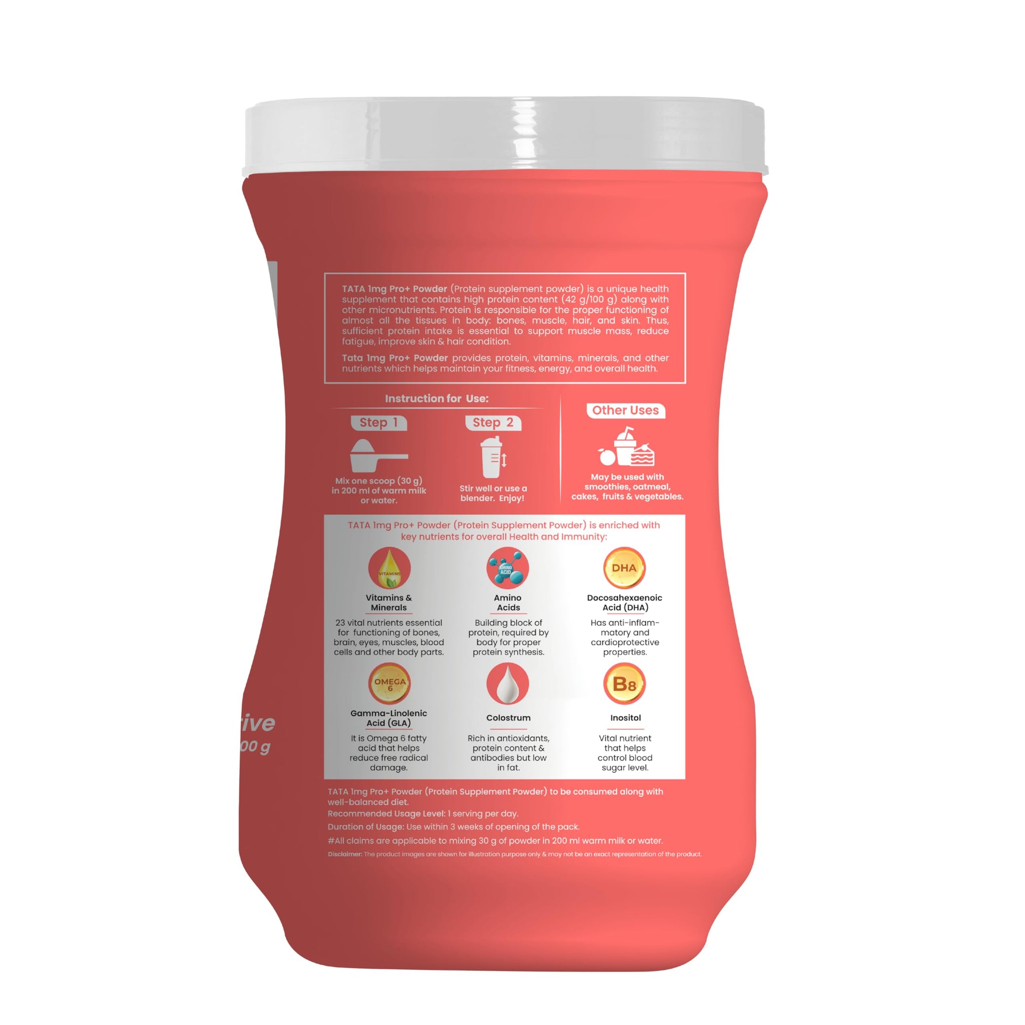 TATA 1MG Pro+ Soy Protein Supplement Powder, 400g, 23 Nutrients, Low Fat, No Added Sugar - back view (12)