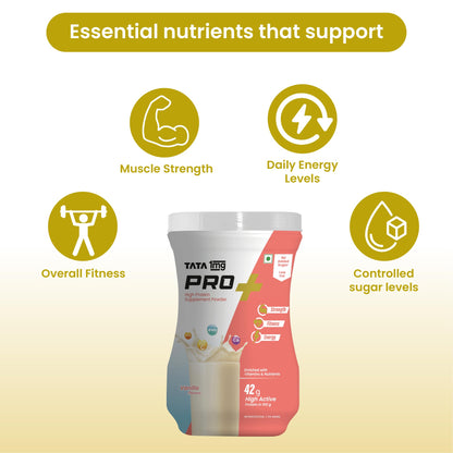 TATA 1MG Pro+ Soy Protein Supplement Powder, 400g, 23 Nutrients, Low Fat, No Added Sugar - packaging (13)