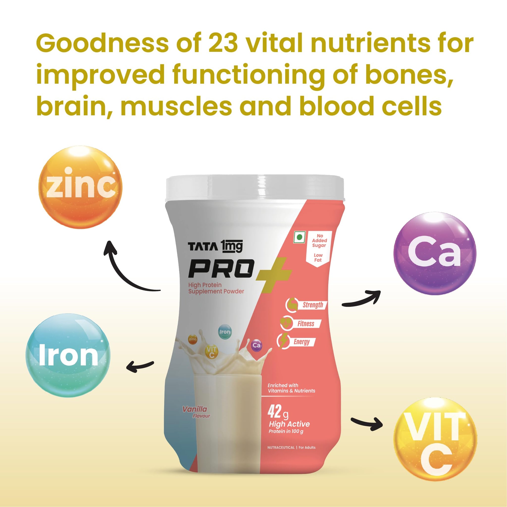 TATA 1MG Pro+ Soy Protein Supplement Powder, 400g, 23 Nutrients, Low Fat, No Added Sugar - ingredients panel (15)