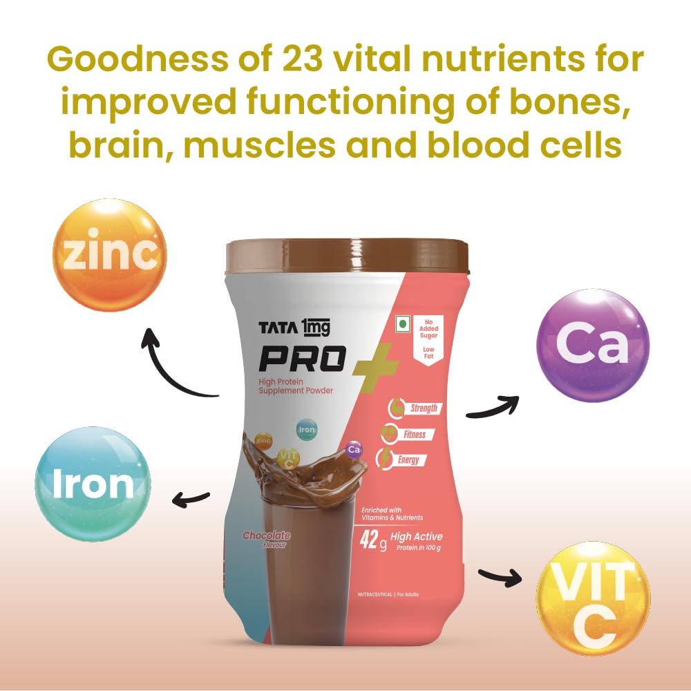 TATA 1MG Pro+ Soy Protein Supplement Powder, 400g, 23 Nutrients, Low Fat, No Added Sugar - close-up detail