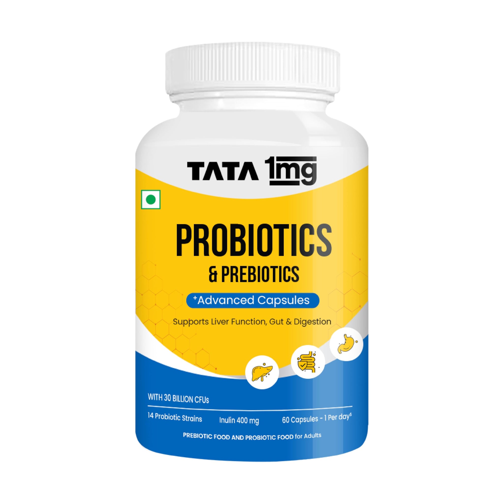 TATA 1MG Probiotic Capsules 30 Billion CFUs Plus Prebiotic Fiber, Adult Unisex Supplement (7)