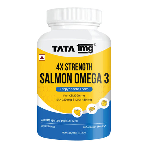 TATA 1MG Salmon 4X Omega Fish Oil Supplement, 60 Capsules, 2000mg Salmon Oil with 720mg EPA and 480mg DHA