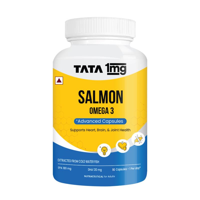 TATA 1MG Salmon Omega 3 Fish Oil Supplement, 1000mg with 180mg EPA & 120mg DHA, Softgel Capsules (10)