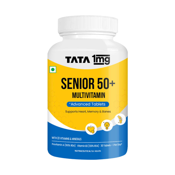 TATA 1MG Senior 50+ Multivitamin & Multimineral Veg Tablet, 24 Vitamins & Minerals
