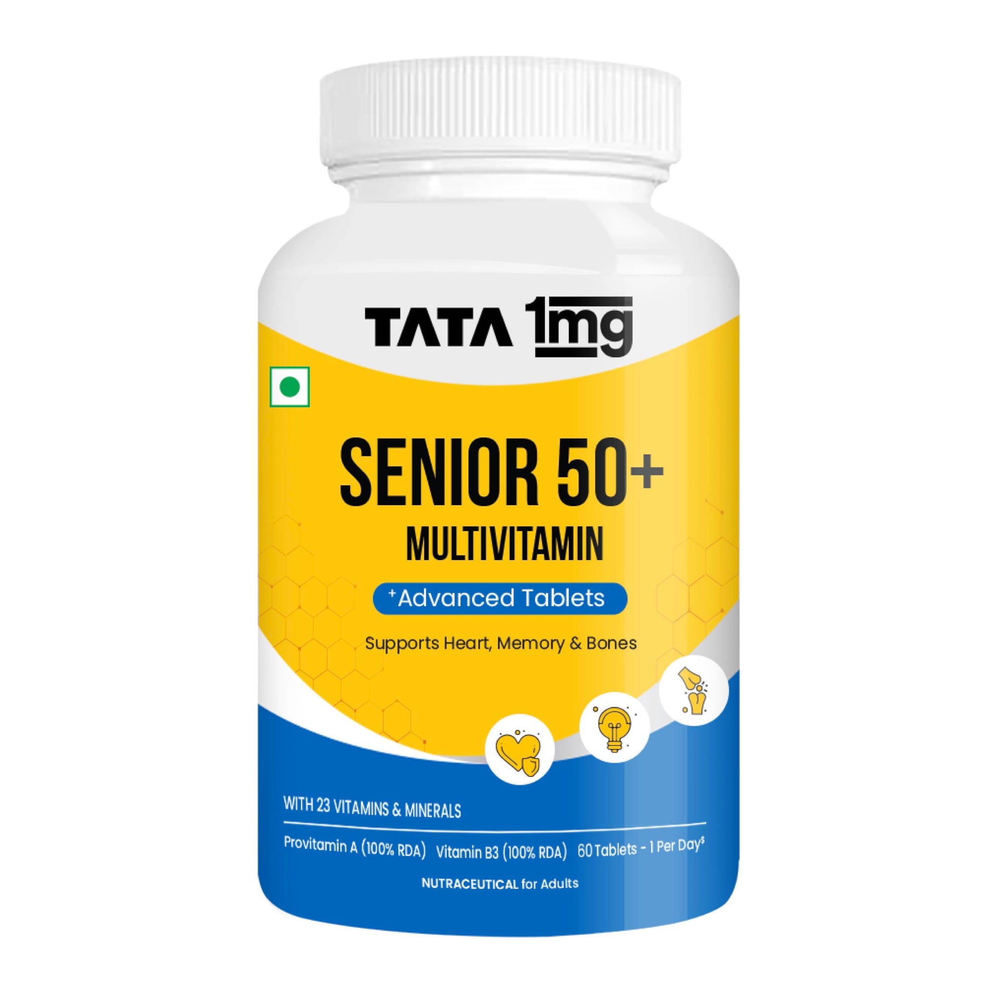 TATA 1MG Senior 50+ Multivitamin & Multimineral Veg Tablet, 24 Vitamins & Minerals (10)