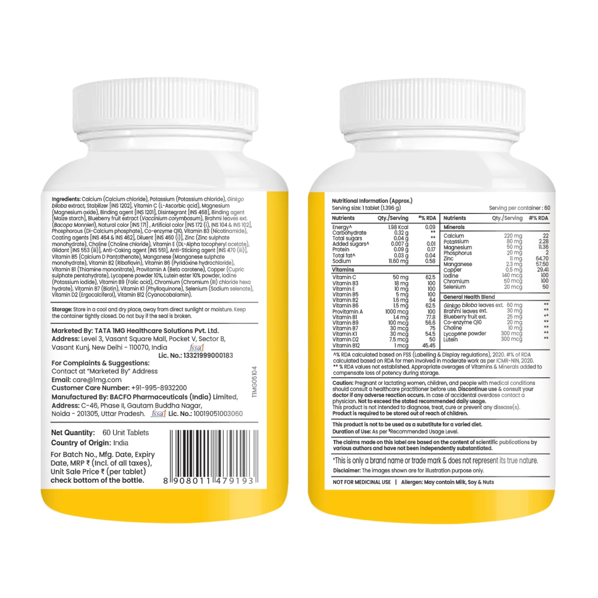 TATA 1MG Senior 50+ Multivitamin & Multimineral Veg Tablet, 24 Vitamins & Minerals - front view (11)