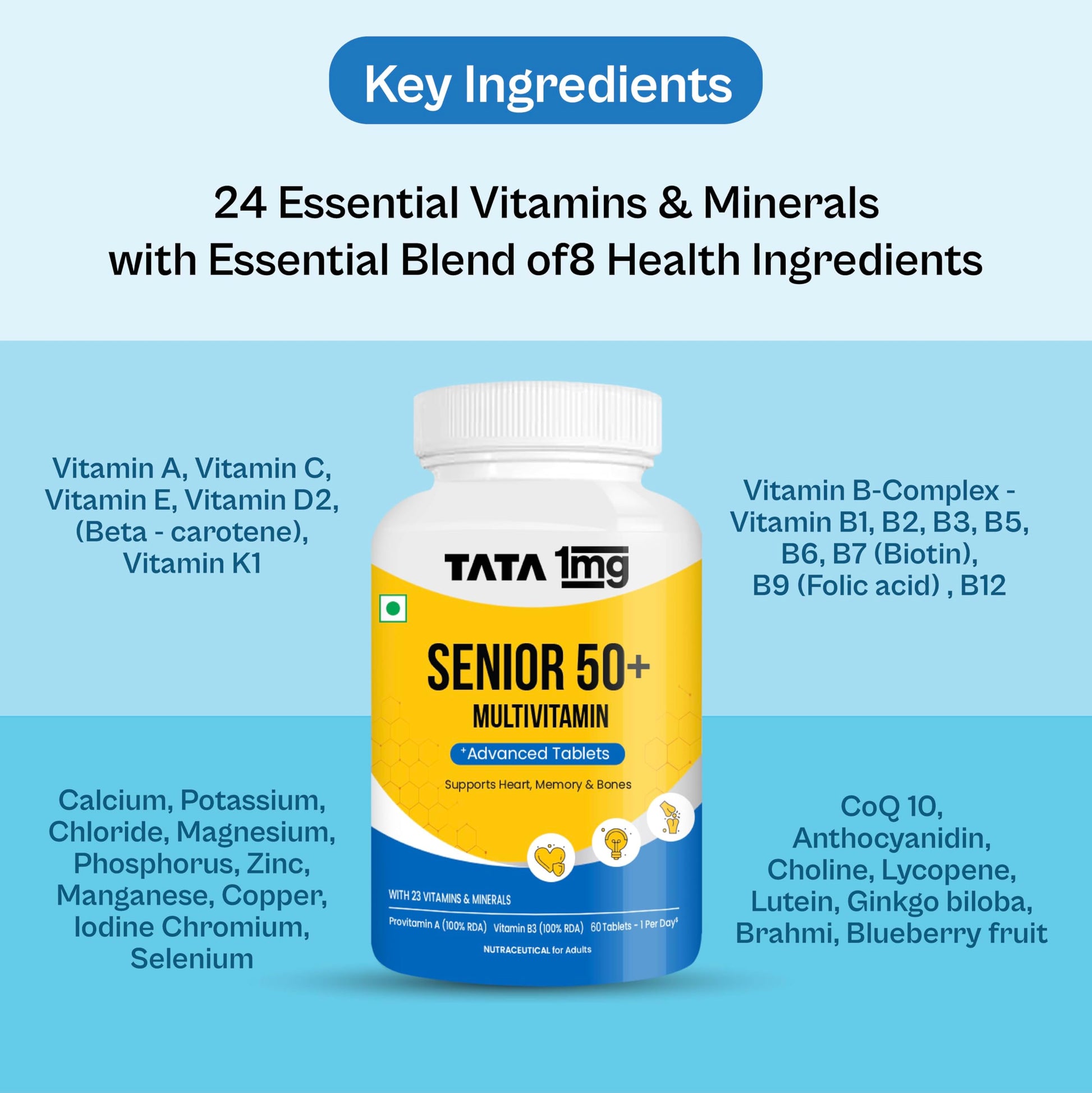 TATA 1MG Senior 50+ Multivitamin & Multimineral Veg Tablet, 24 Vitamins & Minerals - close-up detail (15)
