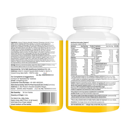 TATA 1MG Senior 50+ Multivitamin & Multimineral Veg Tablet, 24 Vitamins & Minerals - front view