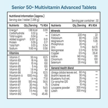 TATA 1MG Senior 50+ Multivitamin & Multimineral Veg Tablet, 24 Vitamins & Minerals - close-up detail