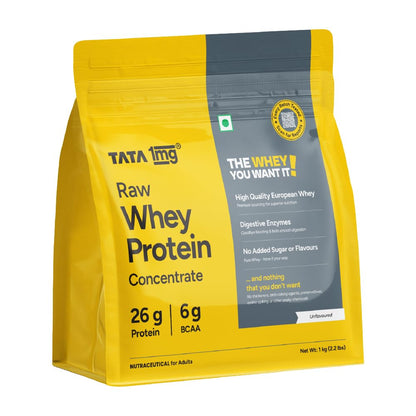 TATA 1MG Ultra Clean Whey Protein Concentrate Powder, 1kg, 24g Protein, 4.8g BCAA, 30B CFU Probiotics, 28 Sachets (35)