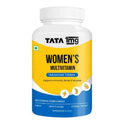 TATA 1MG Women's Multivitamin Dietary Supplement Veg Tablets with Zinc, Vitamin C, Calcium, Vitamin D & Iron, 52g (10)