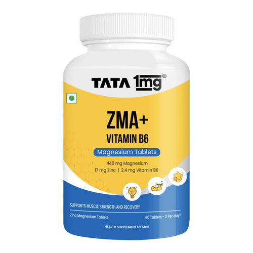 TATA 1MG ZMA+ Vitamin B6 Tablets, 60 Count, Mineral and Vitamin Supplement