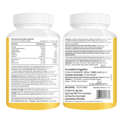 TATA 1MG ZMA+ Vitamin B6 Tablets, 60 Count, Mineral and Vitamin Supplement - front view