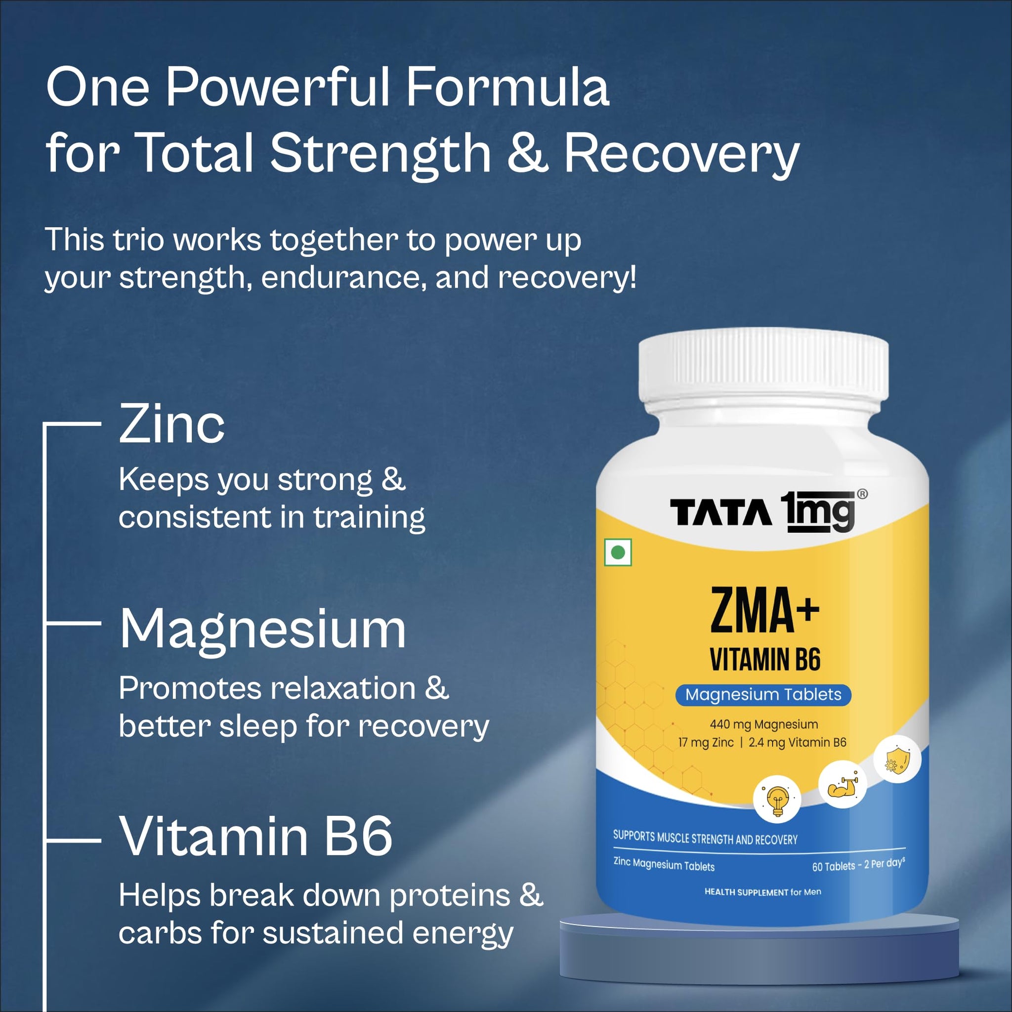 TATA 1MG ZMA+ Vitamin B6 Tablets, 60 Count, Mineral and Vitamin Supplement - ingredients panel