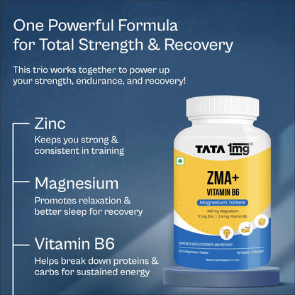 TATA 1MG ZMA+ Vitamin B6 Tablets, 60 Count, Mineral and Vitamin Supplement - ingredients panel