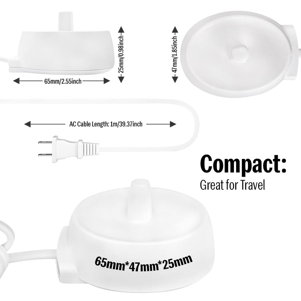 The AutoStory Oral-B Electric Toothbrush Replacement Charger, Universal Voltage 110-240V, Waterproof, Travel-Friendly, Compat