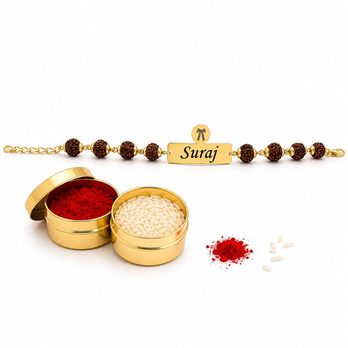 The Bae Gift Advocate Rudraksha Rakhi with Name | Personalized Name Rakhdi for Brother| Rakshabandhan Name Rudraksha Bracelet