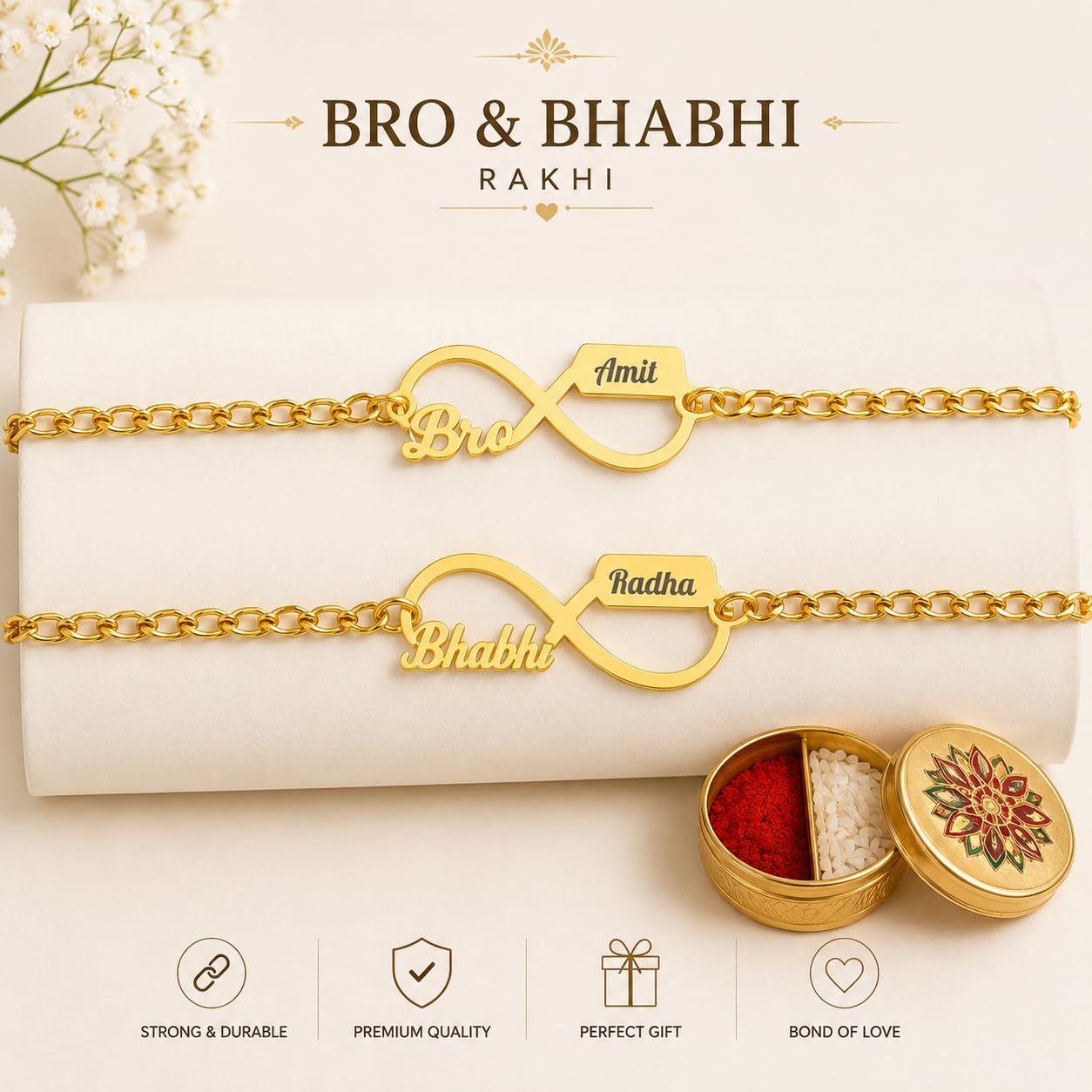 The Bae Gift Advocate Rudraksha Rakhi with Name | Personalized Name Rakhdi for Brother| Rakshabandhan Name Rudraksha Bracelet